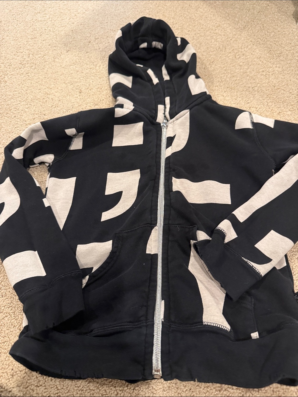 nununu Black Zip Hoodie with Cream Graphic Blocks